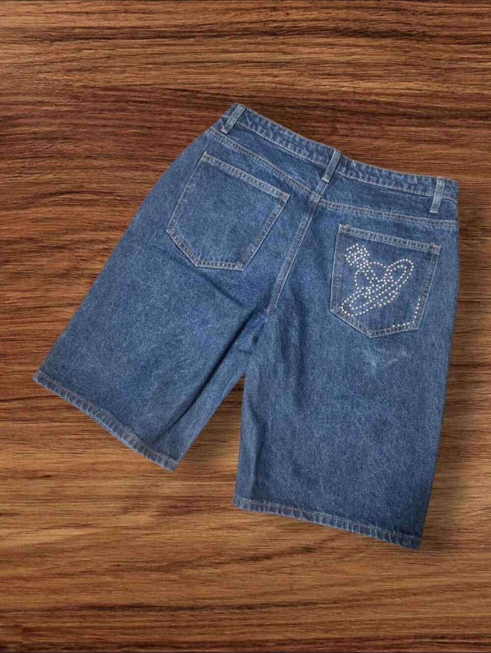 Edikted Denim Embellished Relaxed FitLong Shorts